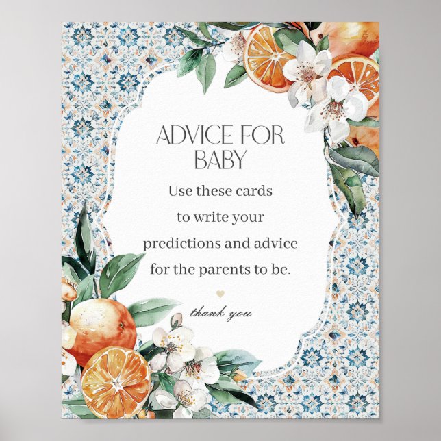 Tuscany Tile Italian Advice for Baby Baby Shower Poster (Front)
