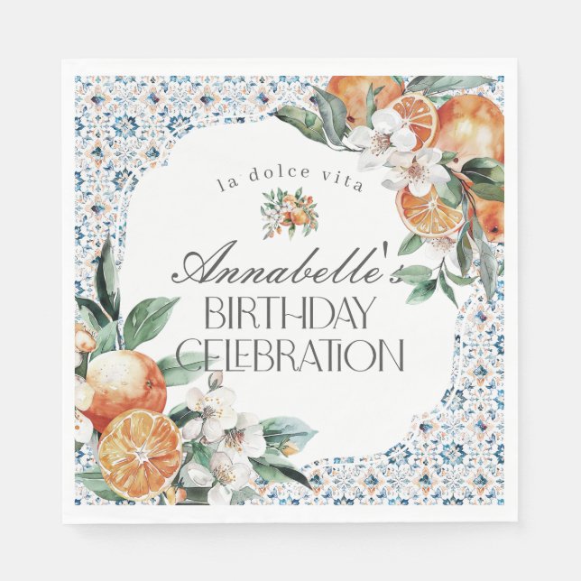 Tuscany Tile Italian Birthday Party Table Decor Napkin (Front)