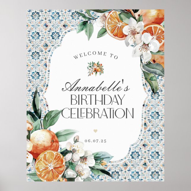 Tuscany Tile Italian Birthday Party Welcome Sign (Front)
