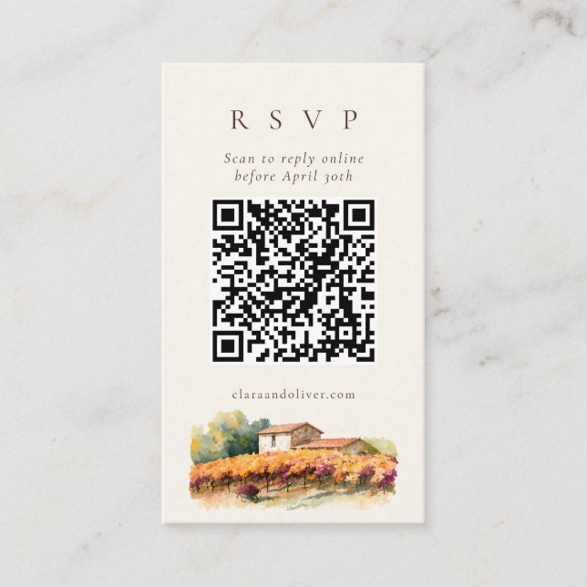  Tuscany Vineyard Autumn Harvest QR Code RSVP Card (Front)