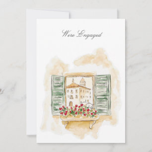 Tuscany Watercolor Engagement Announcement Card