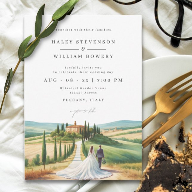 Tuscany Watercolor Illustration Skyline Wedding Invitation (Creator Uploaded)