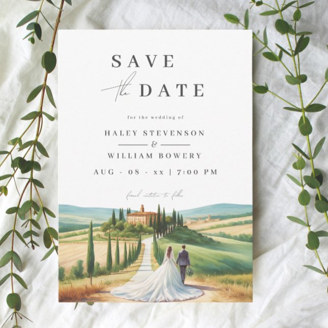 Tuscany Watercolor Illustration Skyline Wedding Save The Date (Creator Uploaded)