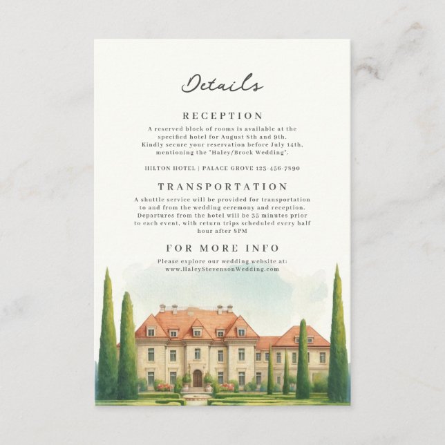 Tuscany Watercolor Italy Villa Destination Wedding Enclosure Card (Front)