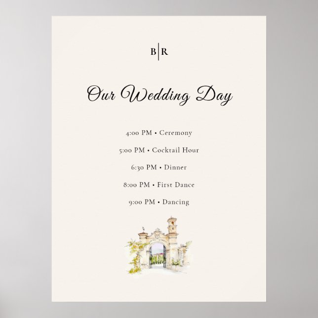 Tuscany Wedding Timeline Poster Order of Events (Front)