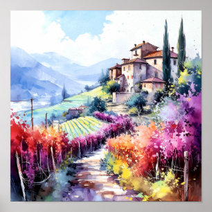 Tuscany Winery Watercolor Art Poster