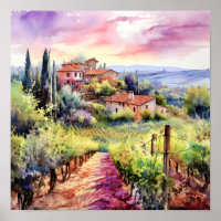 Tuscany Winery Watercolor Art