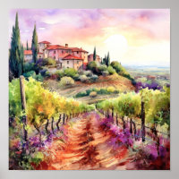 Tuscany Winery Watercolor Art