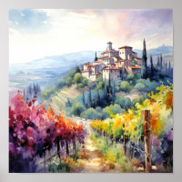 Tuscany Winery Watercolor Art