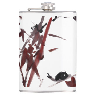 Tuschekunst mit Schnecke und Rotem Bambus Hip Flask