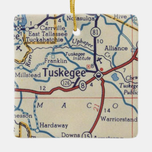 Tuskegee AL Vintage Map Ceramic Ornament
