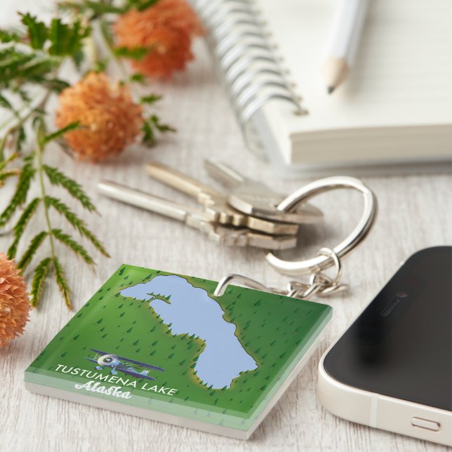 Tustumena Lake Travel map Acrylic Print Key Ring (Front Right)