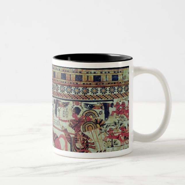 Tutankhamun  on his chariot attacking Africans Two-Tone Coffee Mug (Right)