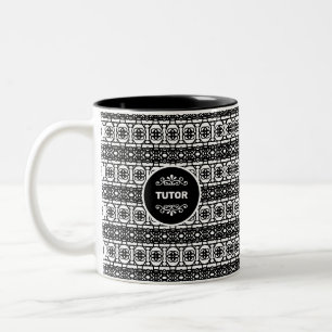 Tutor on Stylish Abstract Pattern in Black & White Two-Tone Coffee Mug