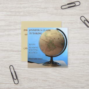 Tutor/ Teacher/ Educator Globe & Book  Square Business Card