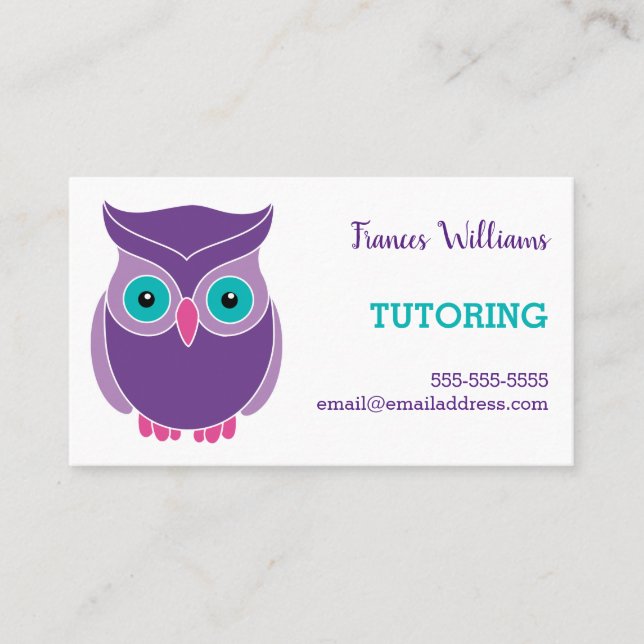 Tutoring Appointment Reminder Purple Owl Card (Front)