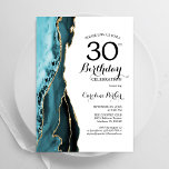 Tutrquoise Agate White Gold 30th Birthday Invitation<br><div class="desc">Turquoise,  white and gold agate 30th birthday party invitation. Elegant modern design featuring watercolor agate marble geode background,  faux glitter gold and typography script font. Trendy invite card perfect for a stylish women's bday celebration. Printed Zazzle invitations or instant download digital printable template.</div>