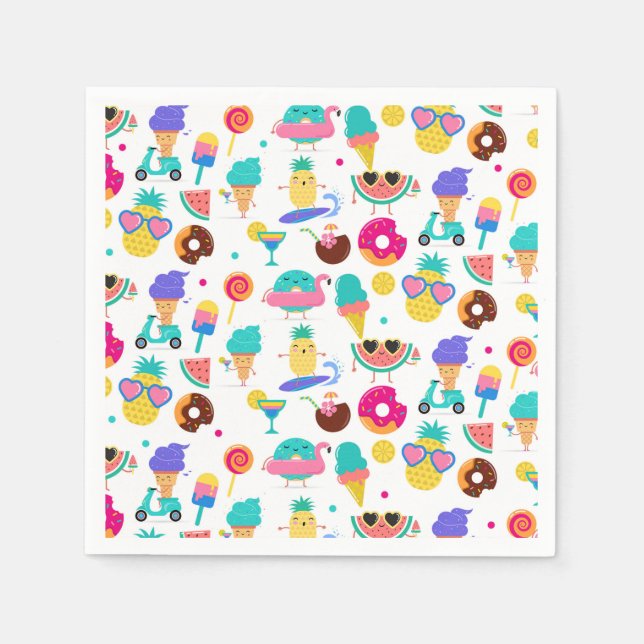 Tutti Fruitti Summer Fruit Ice Cream Treats Party Napkin (Front)