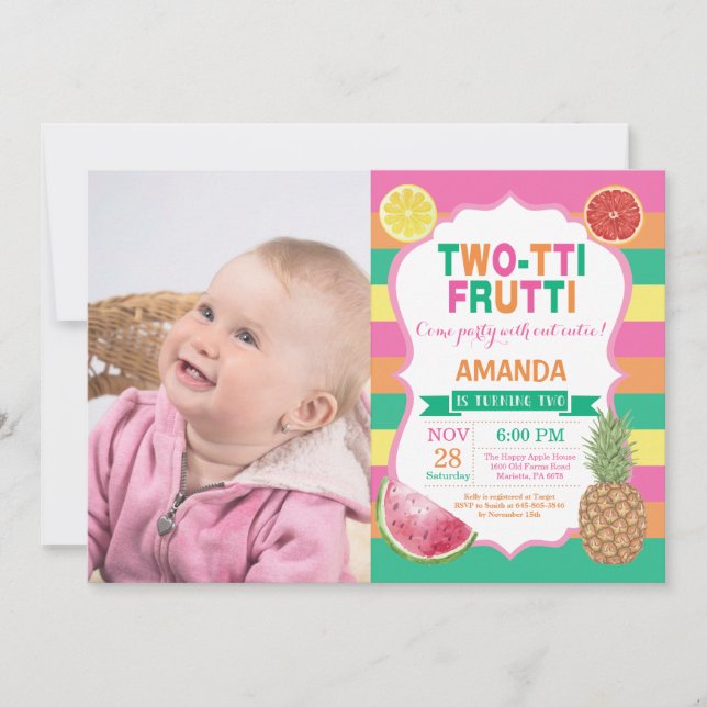Tutti Frutti Birthday Party Invitation 2nd Bday (Front)