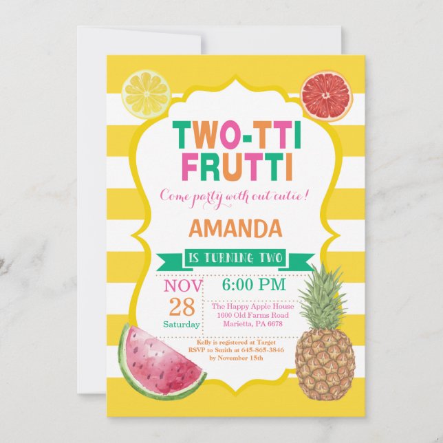 Tutti Frutti Birthday Party Invitation 2nd Bday (Front)