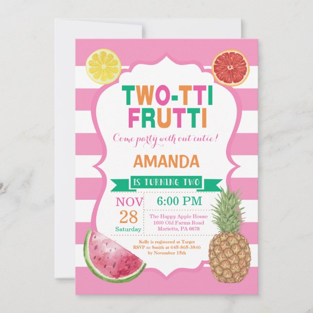 Tutti Frutti Birthday Party Invitation 2nd Bday (Front)