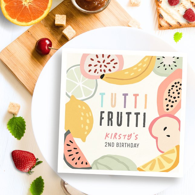 Tutti Frutti Colourful Fruit 2nd Birthday Napkin (Creator Uploaded)