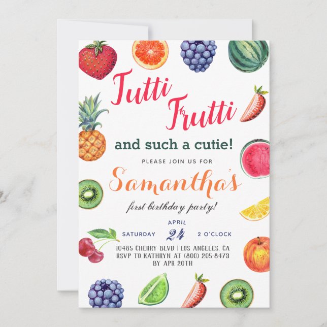 Tutti Frutti Fruit Birthday Invitation (Front)