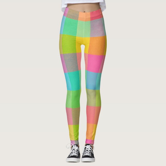 Tutti Frutti Plaid – Bright Chequered Pattern Legg Leggings (Front)