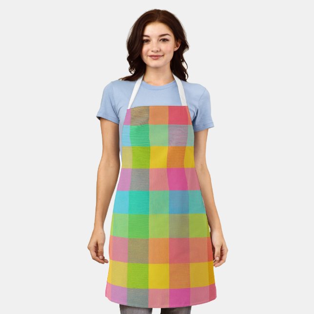 Tutti Frutti Plaid – Colourful Chequered Pattern A Apron (Worn)