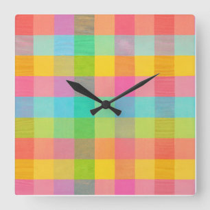 Tutti Frutti Plaid – Colourful Chequered Wall Cloc Square Wall Clock