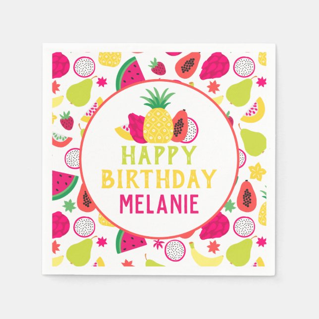 Tutti Frutti Tropical Fruit Birthday Party Paper Napkin (Front)