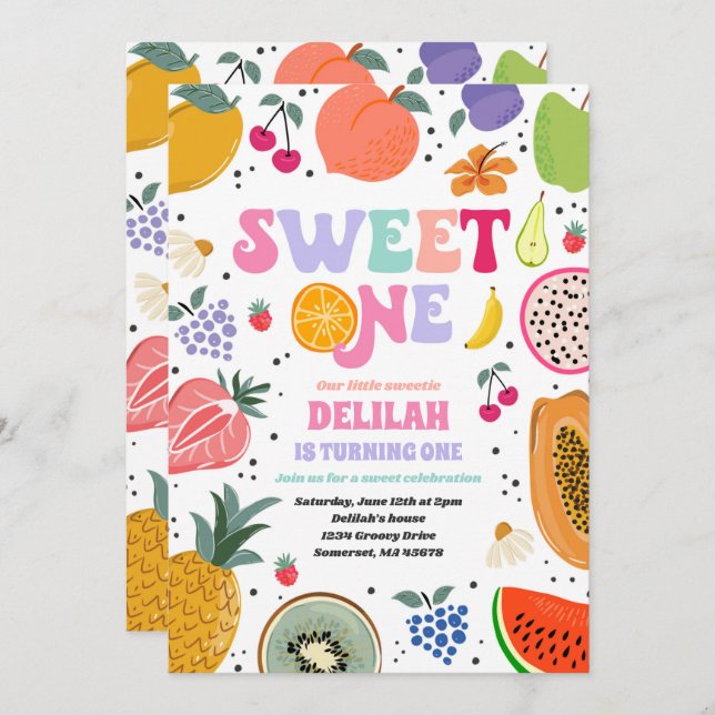 Tutti Frutti Tropical Summer Sweet One Birthday Invitation (Front/Back)