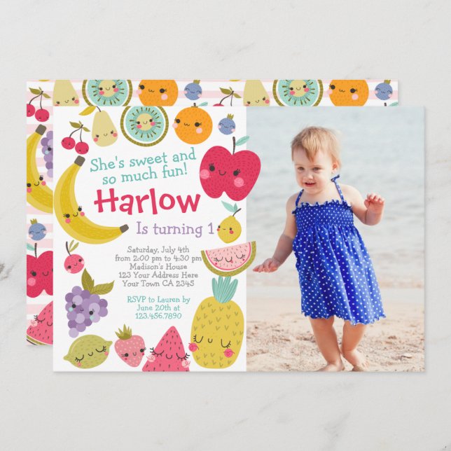 Tuttifrutti Birthday Invitation (Front/Back)