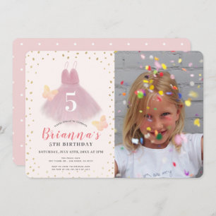 Tutu Ballerina Pink & Gold Girl Photo Birthday Invitation