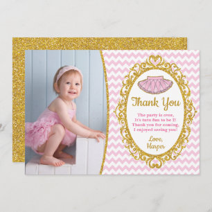 Tutu Birthday Thank You Card   Pink and Gold
