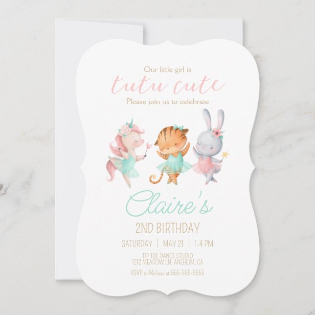 Tutu Cute Ballerina Animal Ballet Birthday Party  Invitation (Front)