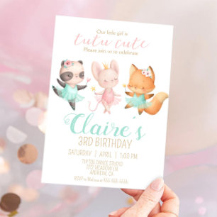 Tutu Cute Ballerina Animal Ballet Birthday Party  Invitation