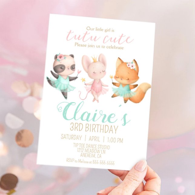 Tutu Cute Ballerina Animal Ballet Birthday Party  Invitation (Creator Uploaded)