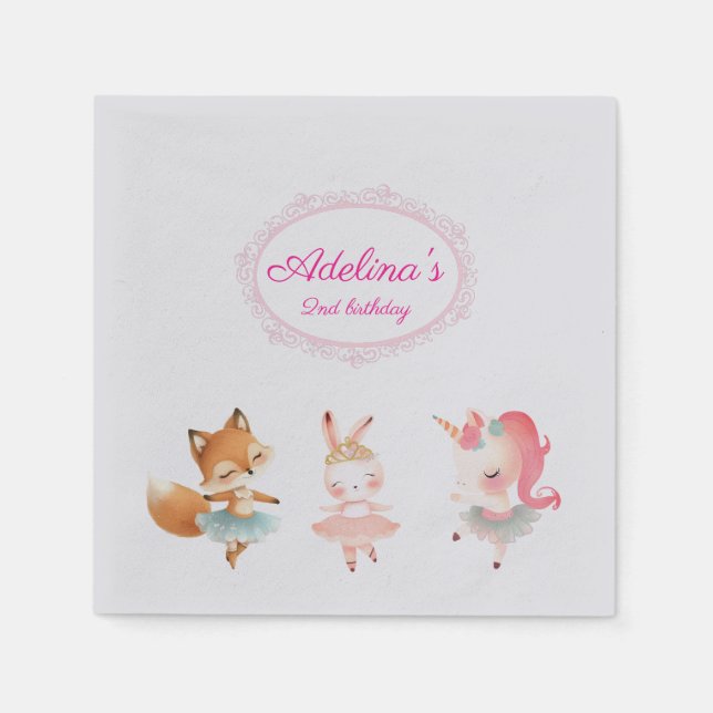 Tutu Cute Ballerina Ballet Animals Birthday Party Napkin (Front)