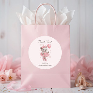 Tutu Cute Ballerina Bear 1st Birthday Thank You  Classic Round Sticker