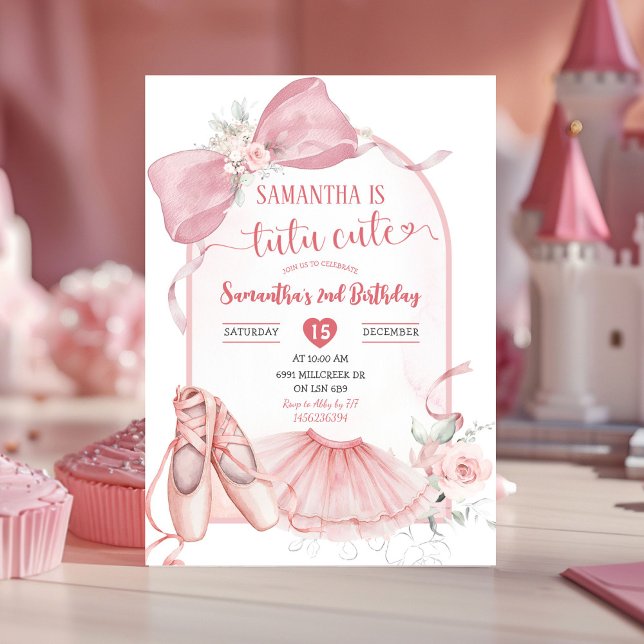 Tutu Cute Ballerina Pink Coquette Second Birthday Invitation (Creator Uploaded)