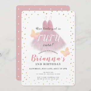 Tutu Cute Ballerina Pink & White Girl 2nd Birthday Invitation