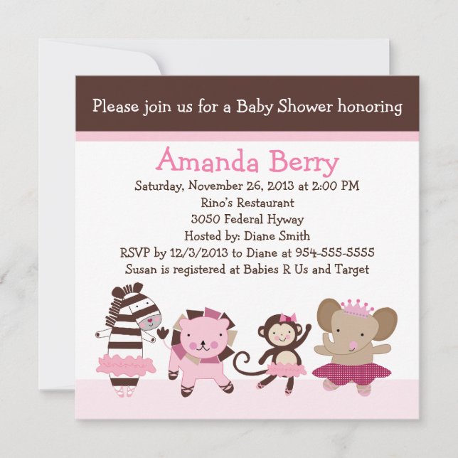 Tutu Cute Ballet Animals Baby Shower Invitation (Front)