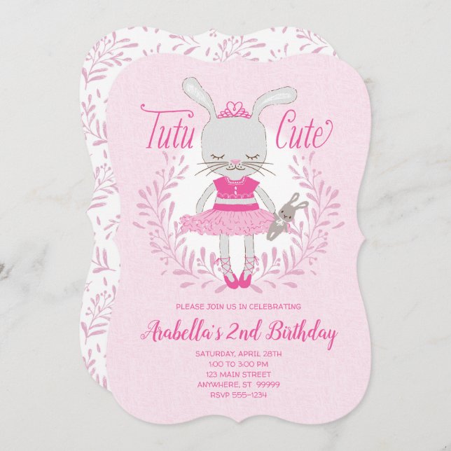 Tutu Cute Bunny Birthday Invitation (Front/Back)