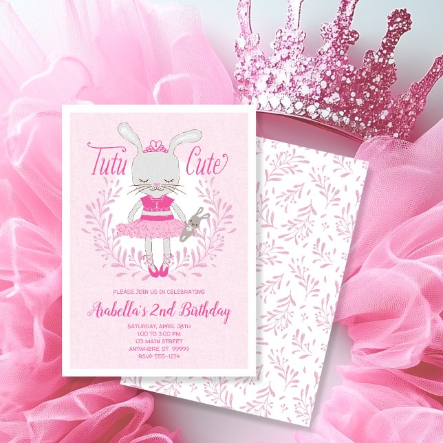 Tutu Cute Bunny Birthday Invitation (Shown on a 5" x 7" card)