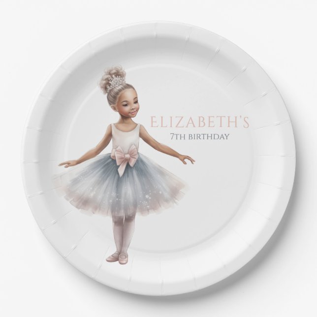Tutu Cute Elegant Ballerina Watercolor Birthday Paper Plate (Front)