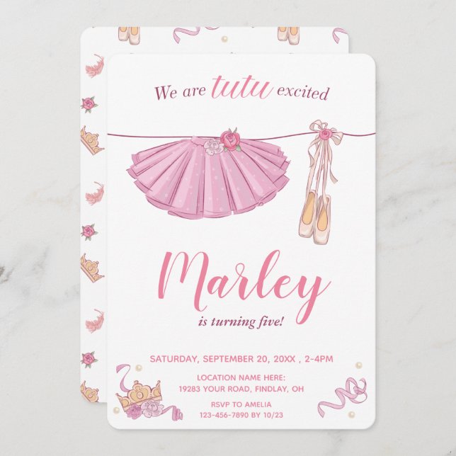 Tutu Excited Ballerina Any Age Birthday Party Invitation (Front/Back)