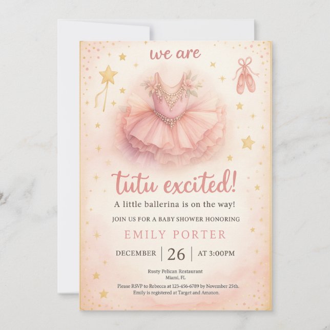Tutu Excited Ballerina Baby Shower Invitation (Front)