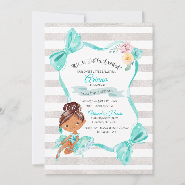 Tutu Excited Ballerina Birthday Invitation (Front)