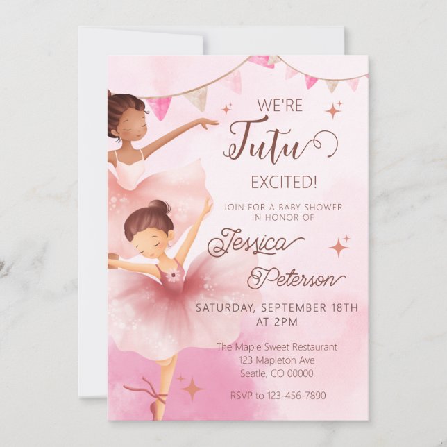 Tutu excited Pink Ballerina Ballet Baby Shower  Invitation (Front)